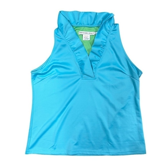 GRETCHEN SCOTT Womens Goddess XXL Jersey Sleeveless Ruffle Neck Top Turquoise - Picture 1 of 10